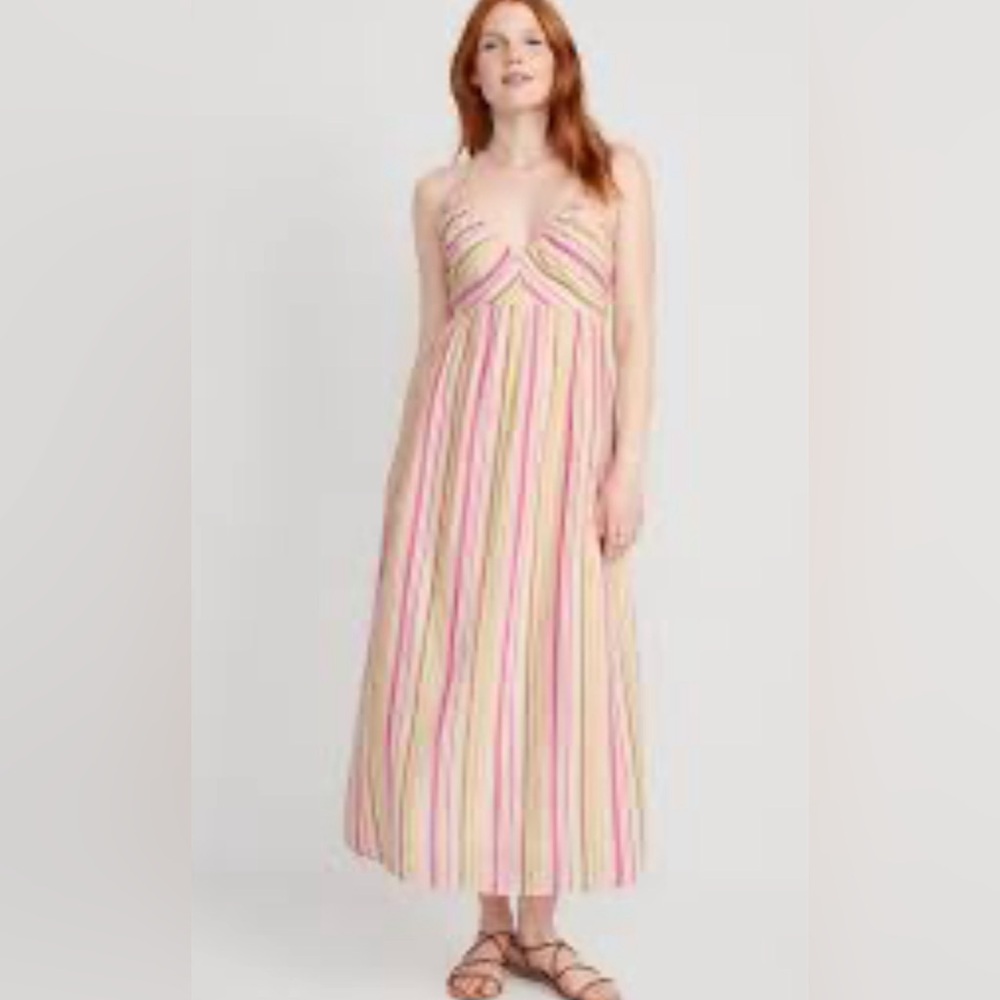 Old Navy Fit & Flare Striped Halter Maxi Dress Lightweight Size Small Petite